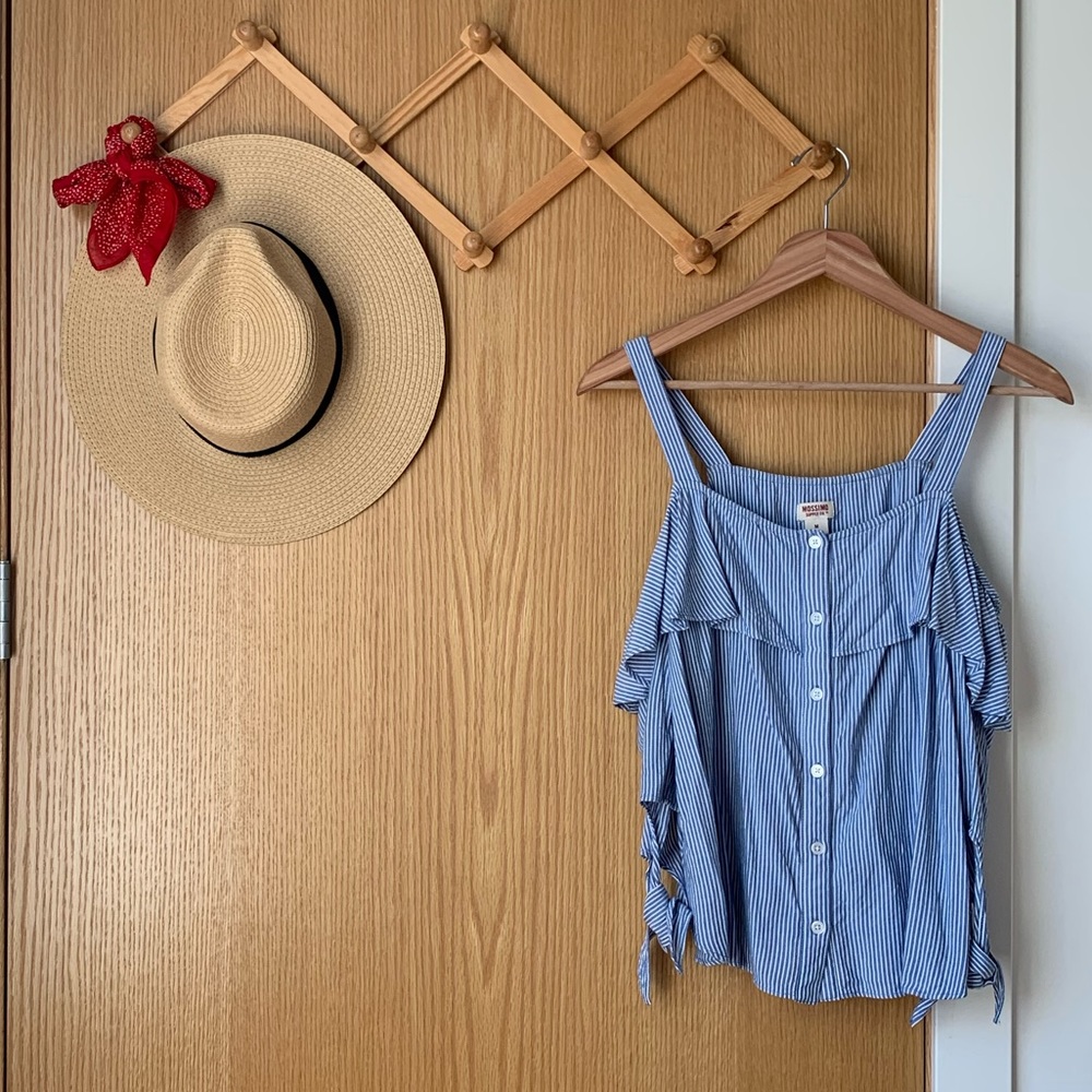Blue Striped Cold Shoulder Top